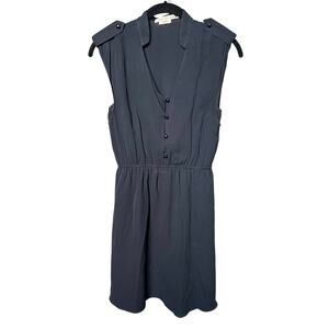 Alice + Olivia Black Silk Blend Button Front Dress Sleeveless V-neck Mini- XS